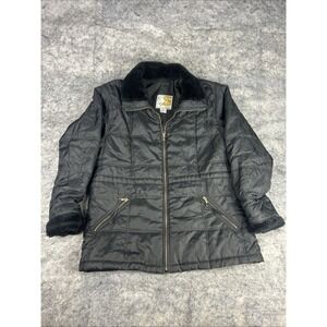 Vtg Current Seen Jacket Womens M Black Parka Zipper Faux Fur Goth Royal Grunge